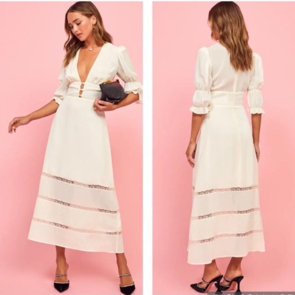 Reformation Ginny Lace-Trimmed Pintucked Georgette Maxi Dress - WORN ONCE